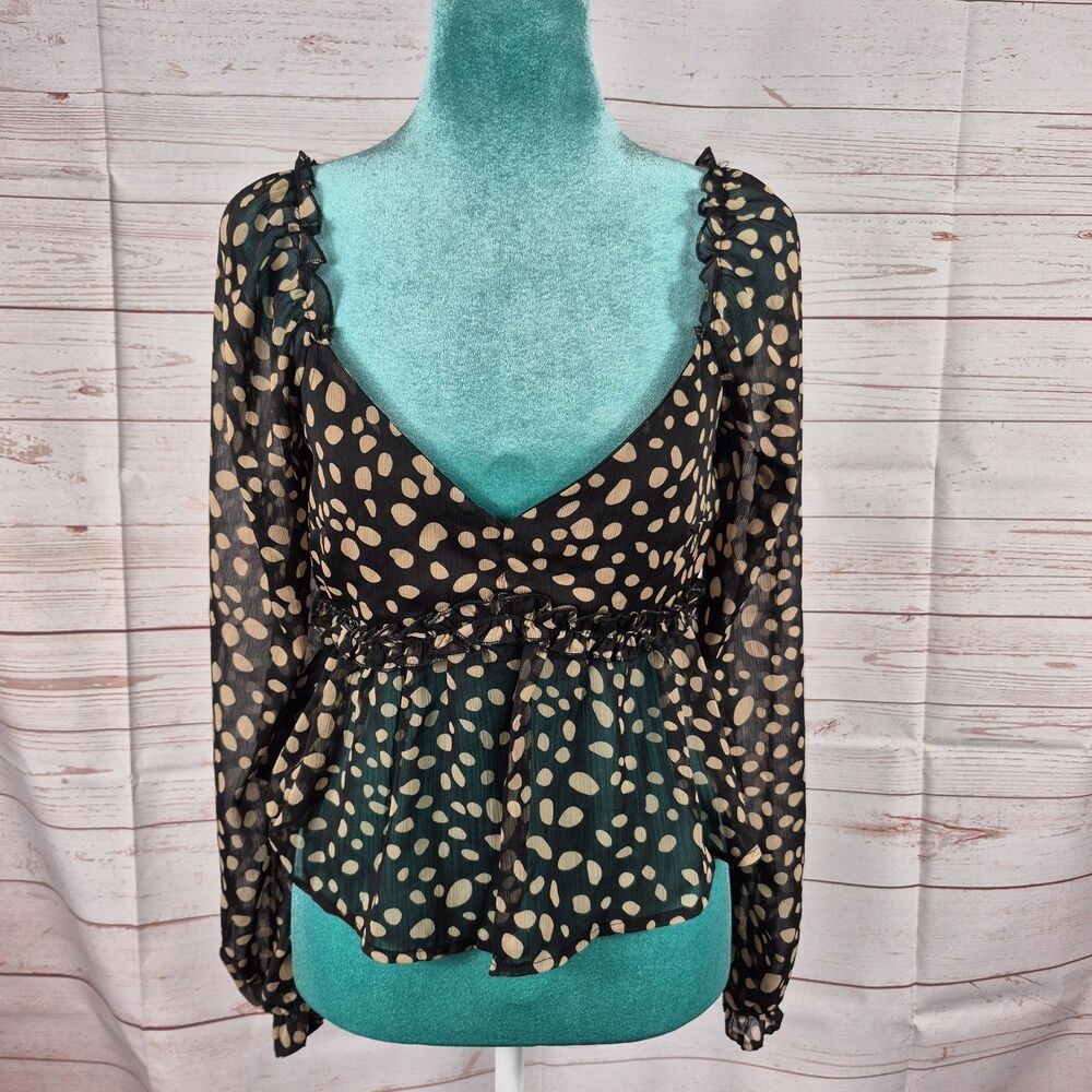 Francesca's Mi Ami Black Peplum Babydoll Top Size S Coquette Romantic Fairy Goth
